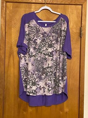Celeste Purple Mixed-Print Raglan Short Sleeve Top